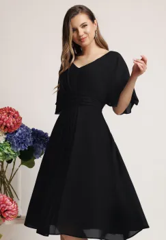 Rochie eleganta vaporoasa din voal neagra cu pliuri pe talie imagine