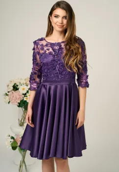 Rochie Ella Collection Ana eleganta din tafta mov cu broderie florala 3D la bust imagine