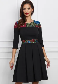 Rochie Ella Collection Sofia neagra cu broderie traditionala imagine