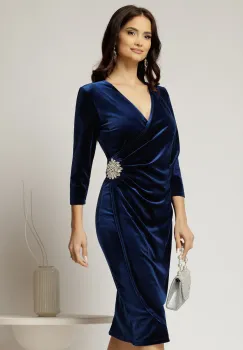 Rochie Felicia bleumarin cu aplicatie tip floare cu strassuri imagine