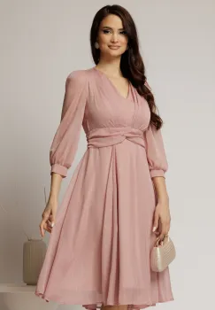 Rochie Gina midi roz din voal cu fir lurex in clos imagine