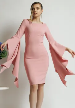 Rochie LaDonna de ocazie din stofa roz cu maneci maxi evazate imagine