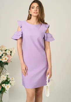 Rochie LaDonna office din stofa lila cu volane la maneci imagine