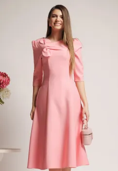 Rochie LaDonna office din stofa roz cu funda la bust imagine