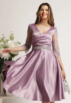 Rochie lila din tafta in clos cu cordon in talie- Ella Collection Adria imagine