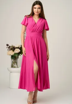 Rochie lunga fucsia din voal in clos cu glitter- Moze imagine