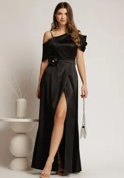 Rochie lunga neagra de seara din tafta eleganta imagine