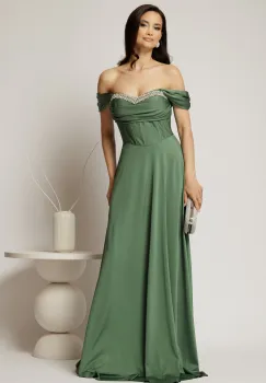 Rochie lunga verde menta de seara din lycra cu bust buretat imagine