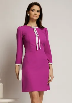 Rochie magenta cu nasturi perlati si funda imagine