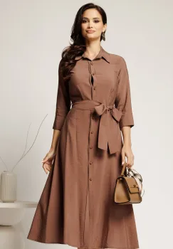 Rochie maro tip camasa din viscoza cu cordon in talie imagine