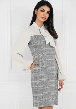 Rochie MBG cu carouri si bust bej din voal imagine