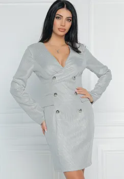 Rochie MBG eleganta tip sacou din stofa gri cu imprimeu pepit imagine