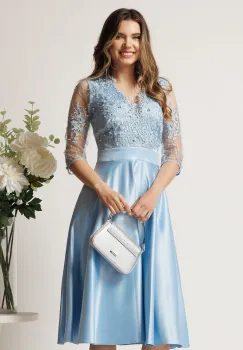 Rochie midi bleu din tafta in clos cu dantela la bust - Ella Collection Inna imagine