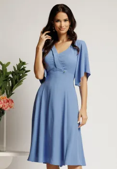 Rochie midi bleu din voal in clos cu decolteu- Viada imagine
