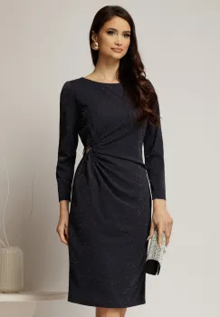 Rochie midi bleumarin cu lurex si detaliu pe talie imagine