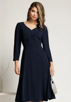 Rochie midi bleumarin din triplu voal cu floare si perle imagine