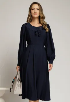 Rochie midi bleumarin din voal plin cu volanase la bust imagine