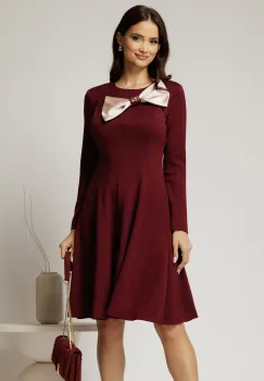 Rochie midi bordo in clini cu funda maxi satinata pe bust imagine