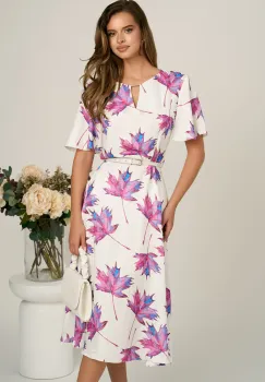 Rochie midi cu imprimeu magenta din triplu voal in clos imagine