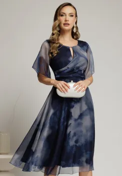 Rochie midi de ocazie in degrade bleumarin din voal fin imagine