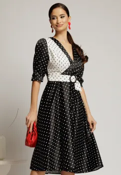 Rochie midi din tafta cu buline alb negru imagine