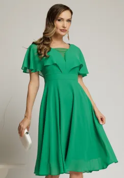Rochie midi din voal verde cu maneci evazate si decolteu adanc imagine