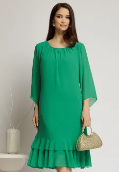 Rochie midi eleganta din voal cu croi lejer si volanase la baza imagine