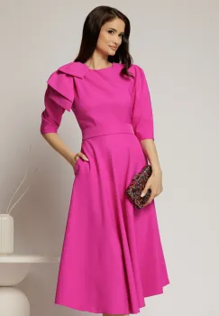 Rochie midi fucsia clos cu funda ampla pe umar si cordon detasabil imagine
