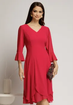 Rochie midi fucsia din voal cu croi lejer si decolteu in V imagine