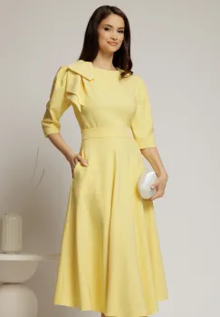 Rochie midi galbena clos cu funda ampla pe umar si cordon detasabil imagine