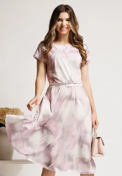 Rochie midi gri cu imprimeu roz din lycra in clos imagine