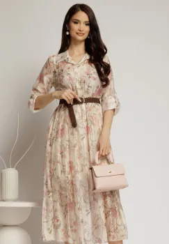 Rochie midi ivoar cu imprimeuri din tencel imagine