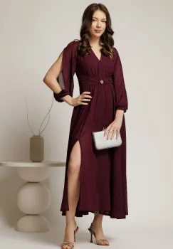 Rochie midi magenta de ocazie din voal cu sclipici imagine