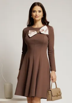 Rochie midi maro in clini cu funda maxi satinata pe bust imagine