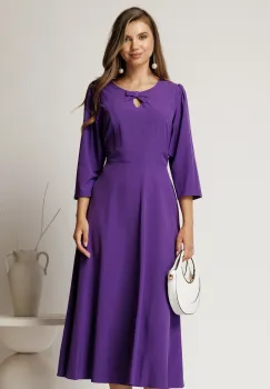 Rochie midi mov din viscoza in clos cu funda si decupaj la decolteu imagine