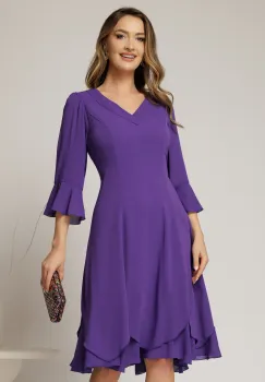 Rochie midi mov din voal cu croi lejer si decolteu in V imagine