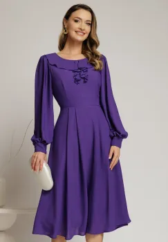 Rochie midi mov din voal plin cu volanase la bust imagine