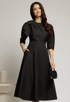 Rochie midi neagra clos cu funda ampla pe umar si cordon detasabil imagine