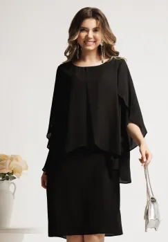 Rochie midi neagra din voal cu maneci despicate imagine