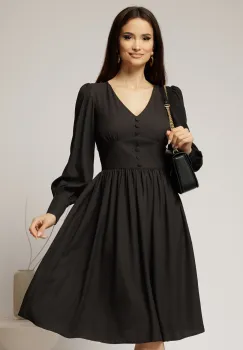 Rochie midi neagra din voal plin cu nasturi pe bust imagine