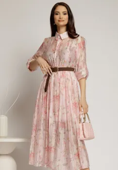 Rochie midi roz cu imprimeuri din tencel imagine