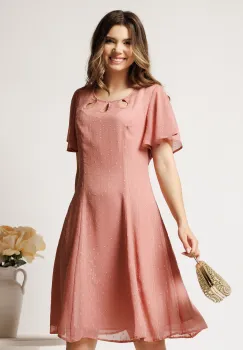 Rochie midi roz din voal in clin cu fir lurex si decupaje la decolteu imagine