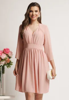 Rochie midi roz in clos din voal cu pliuri la bust- LaDonna imagine