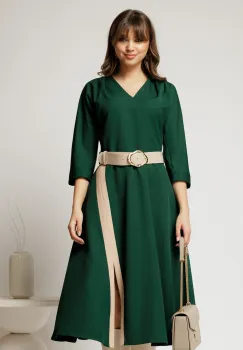 Rochie midi verde clos cu slit pe fusta imagine