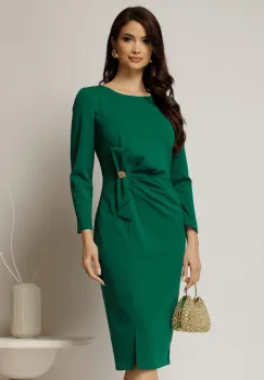 Rochie midi verde din crep cu detaliu pe talie imagine