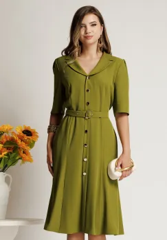 Rochie midi verde din triplu voal cu nasturi si cordon imagine