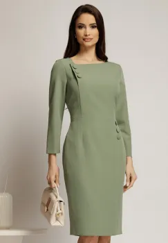 Rochie midi verde fistic cu nasturi decorativi imagine