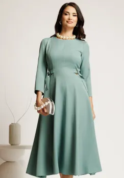 Rochie midi verde mint din stofa in clos cu catarame in talie imagine