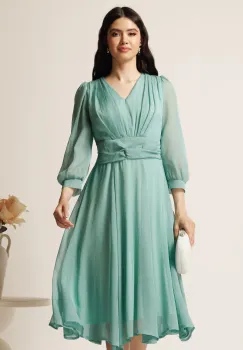 Rochie midi verde mint in clos din voal cu fir lurex- Ella Collection Gina imagine