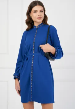 Rochie Moze albastra cu banda decorativa imagine